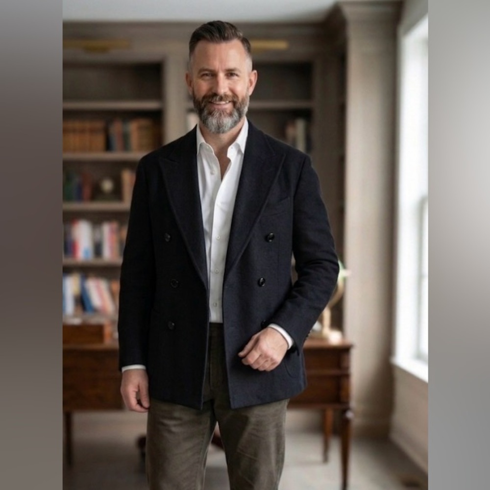 Polo Men's Black Double-Breasted Wool Peacoat - Brand